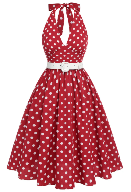 Red 1950s Polka Dot Halter Dress